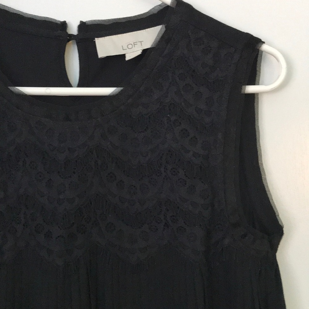 Loft Black Lace Top with Knife Pleats Sz S